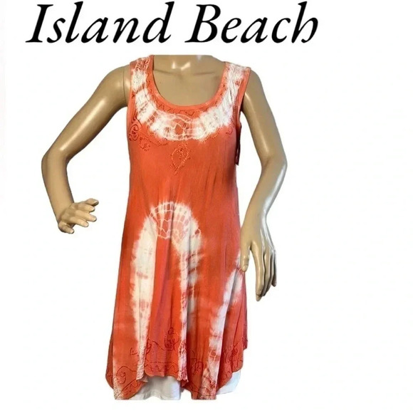 ISLAND Beach Y2K, NWT,tie dye tunic,pockets,embroidery, hanky,coastal,resortwear - Picture 1 of 11